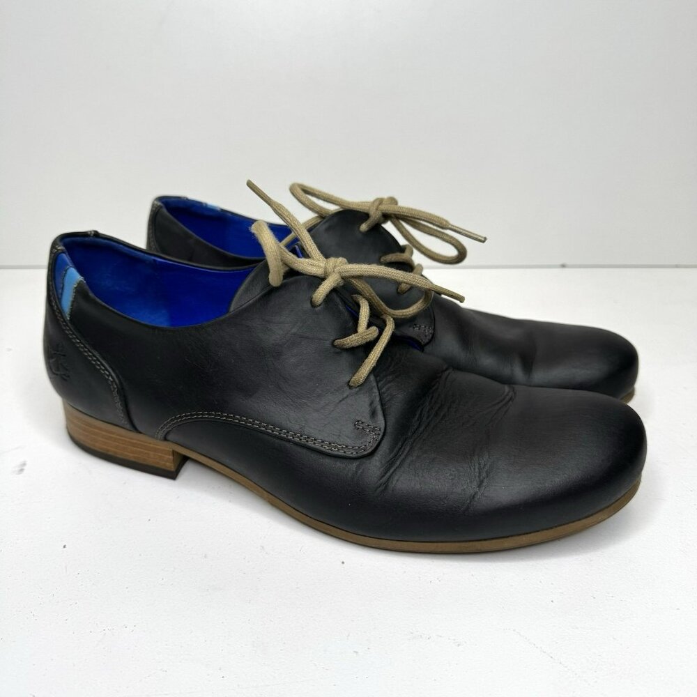 John Fluevog Deep Blue Navy Leather Lace-Up Ocford with Blue Lining - Picture 4 of 10